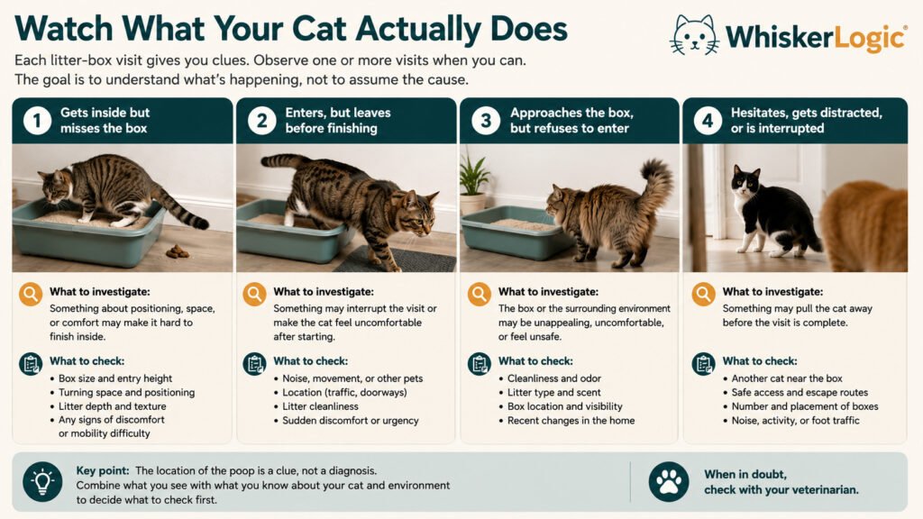 Four litter box behaviors to watch when a cat poops beside the box