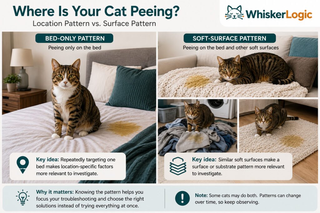 Bed-only versus soft-surface pattern in a cat peeing on the bed