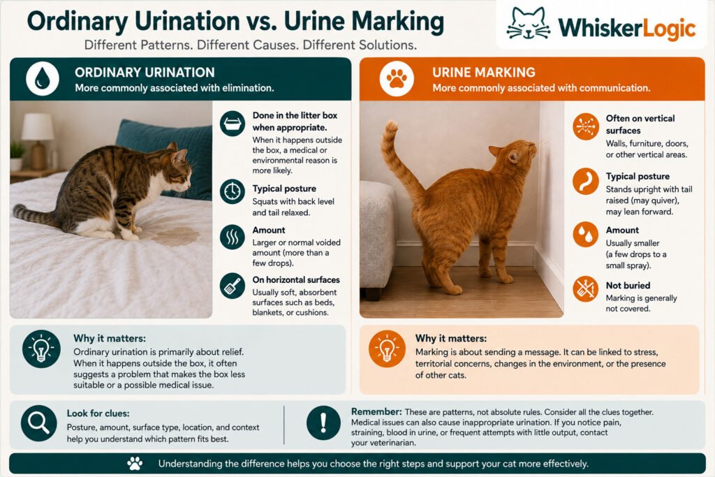 Ordinary cat urination compared with urine marking behavior