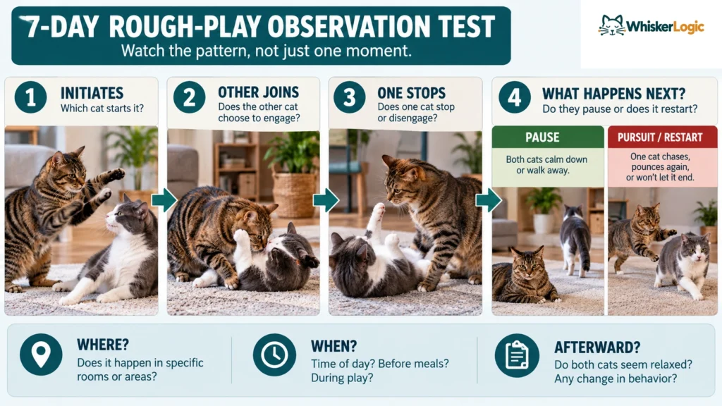 Seven-day cat rough play observation test tracking initiation, stopping, and pursuit