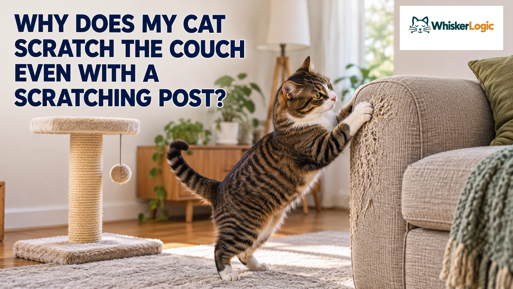 cat scratches couch even with scratching post nearby