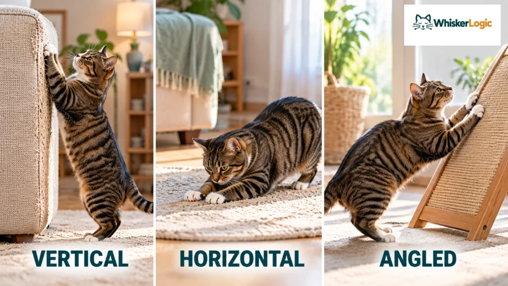 cat scratching vertical horizontal and angled surfaces