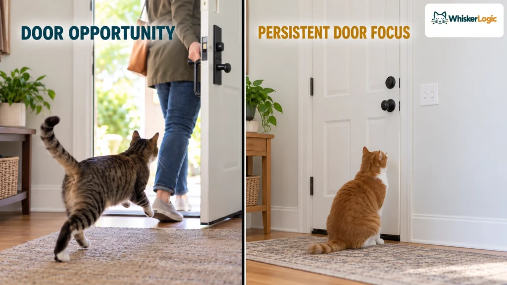 Indoor cat keeps trying to get outside: door opportunity vs persistent door focus comparison