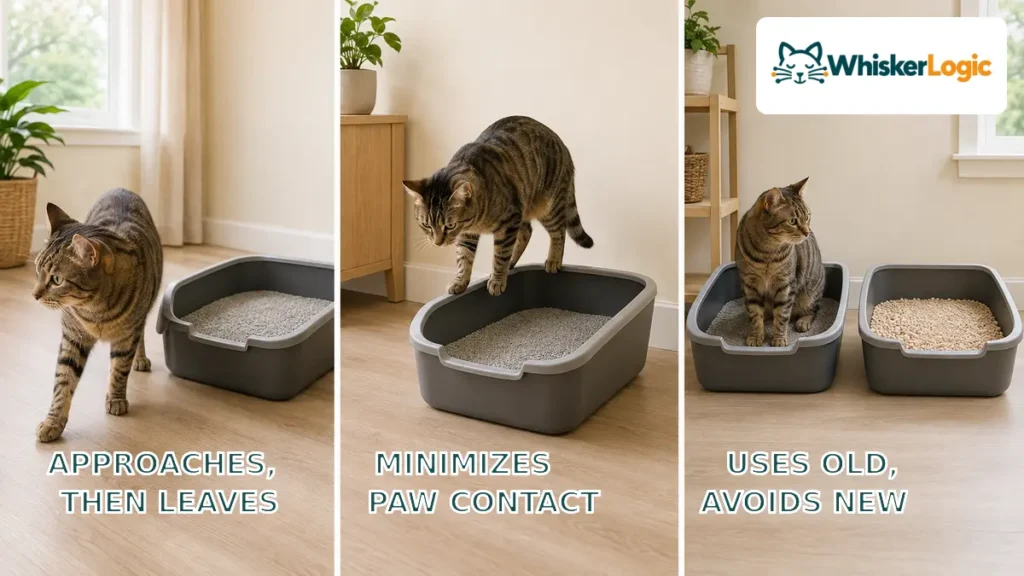 Cat behaviors that may indicate discomfort with newly changed litter