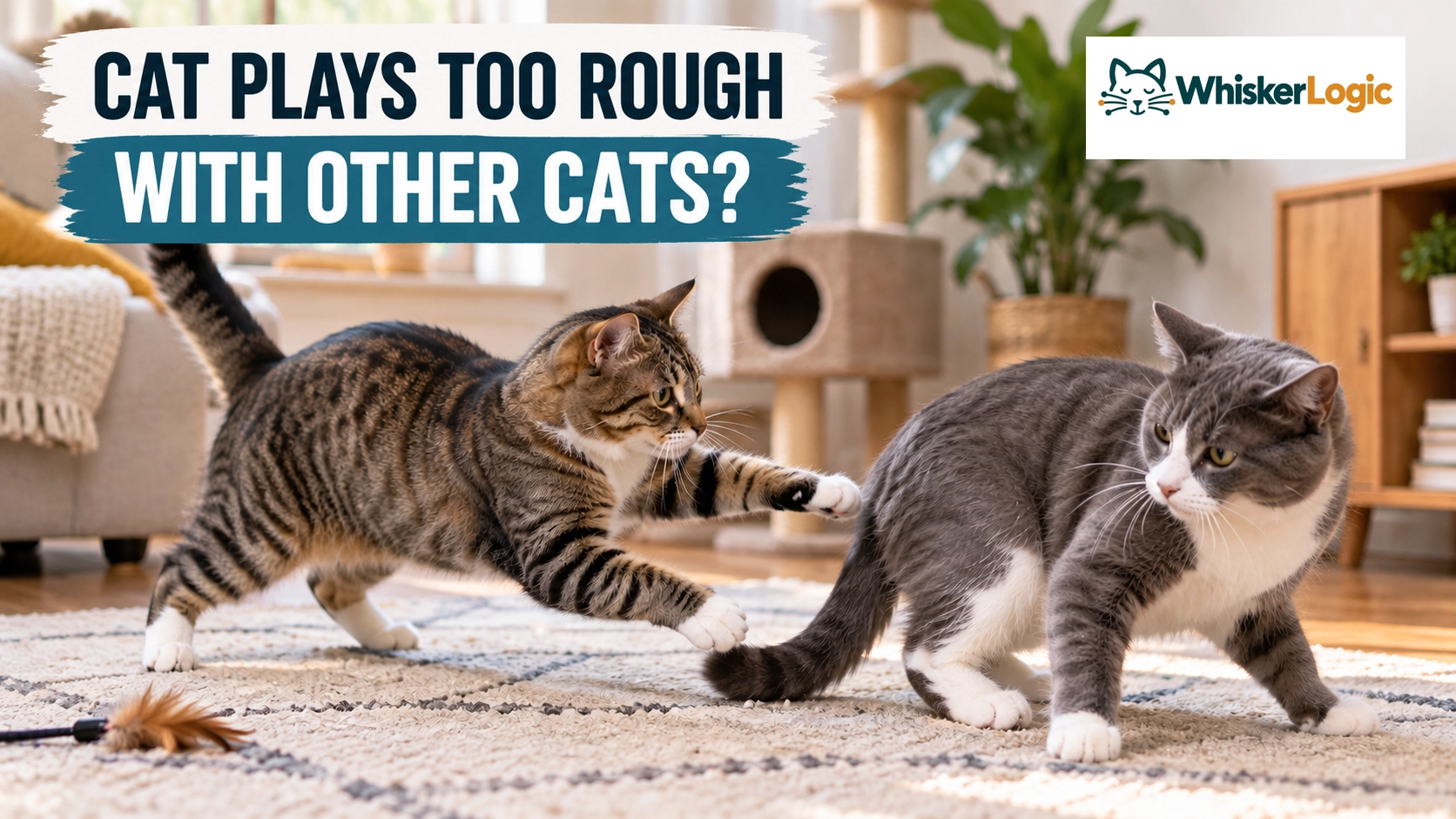 Cat plays too rough with other cats as one cat tries to move away