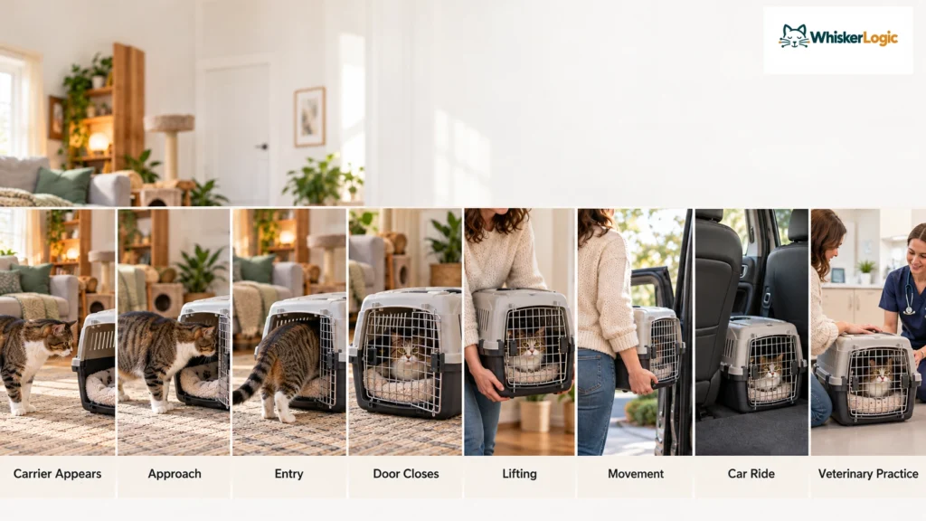 Cat carrier resistance sequence from carrier appearance to the veterinary practice