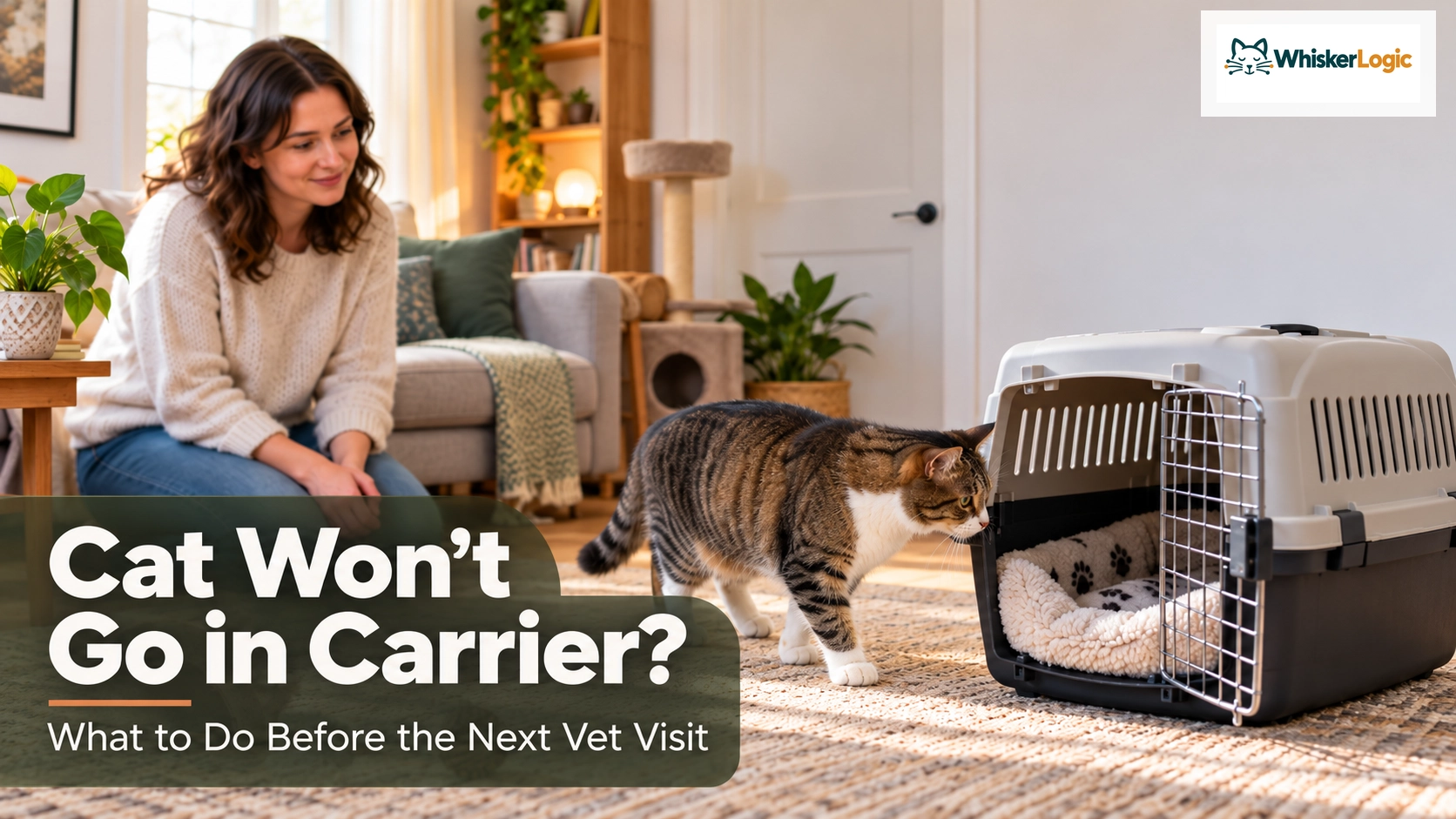 Cat approaching an open carrier before a veterinary visit
